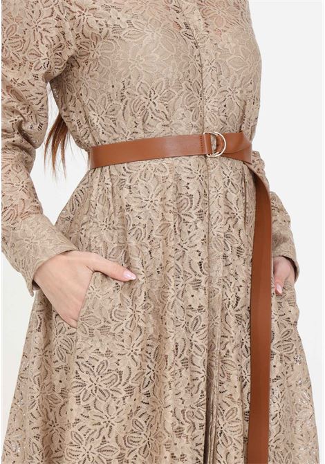 Beige women's midi dress with lace effect texture MAX MARA | 2416231061600002